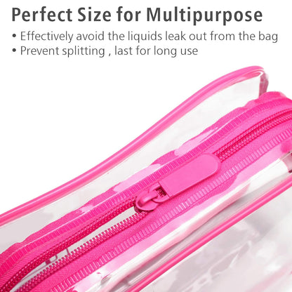 TSA Approved Toiletry Bag 3 Medium - Quart Size Clear Makeup Bag for Carry On, Airport Security Compliant Clear Travel Bag for Toiletries with Reinforced Seams, Bright Rose Red