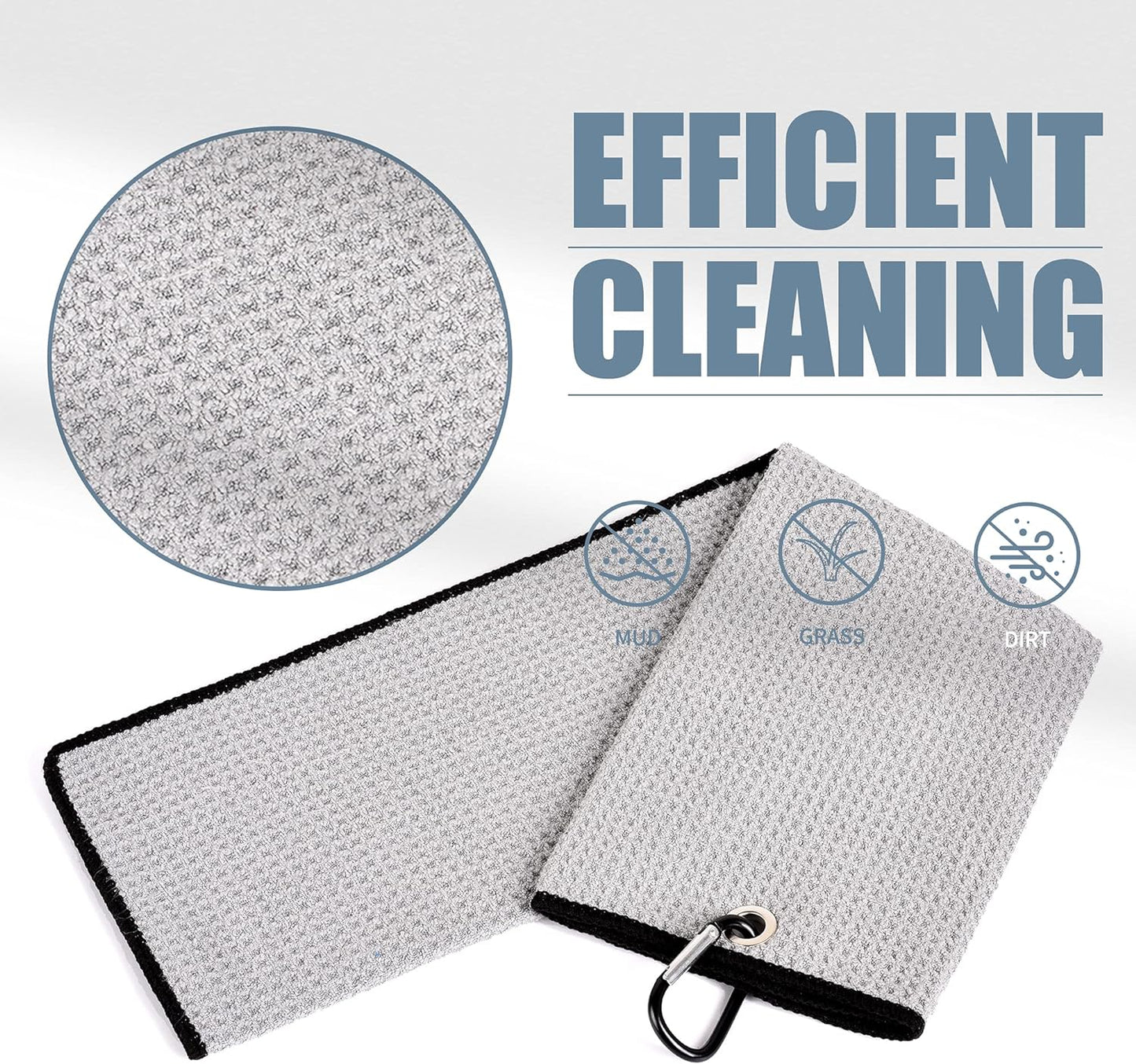 Tri-Fold Golf Towel | Premium Microfiber Fabric | Waffle Pattern | Heavy Duty Carabiner Clip | 14 Color Options
