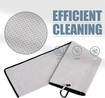 Tri-Fold Golf Towel | Premium Microfiber Fabric | Waffle Pattern | Heavy Duty Carabiner Clip | 14 Color Options