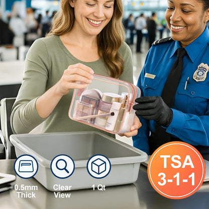 TSA Approved Toiletry Bag 3 Medium - Quart Size Clear Makeup Bag for Carry On, Airport Security Compliant Clear Travel Bag for Toiletries with Reinforced Seams, Bright Rose Red