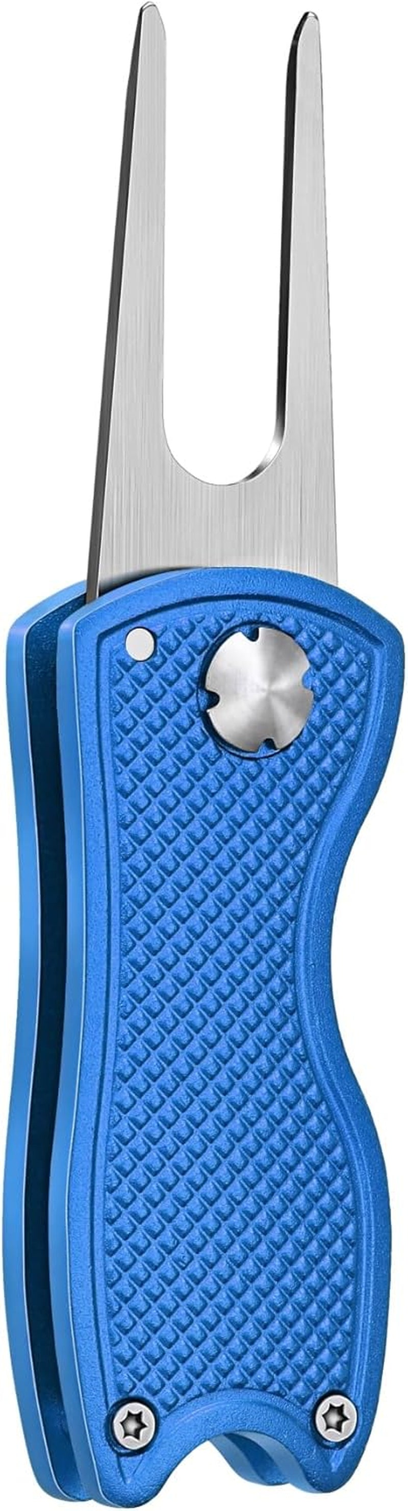 All Metal Foldable Golf Divot Tool with Pop-Up Button & Magnetic Ball Marker (Multi-Colors/Shape)