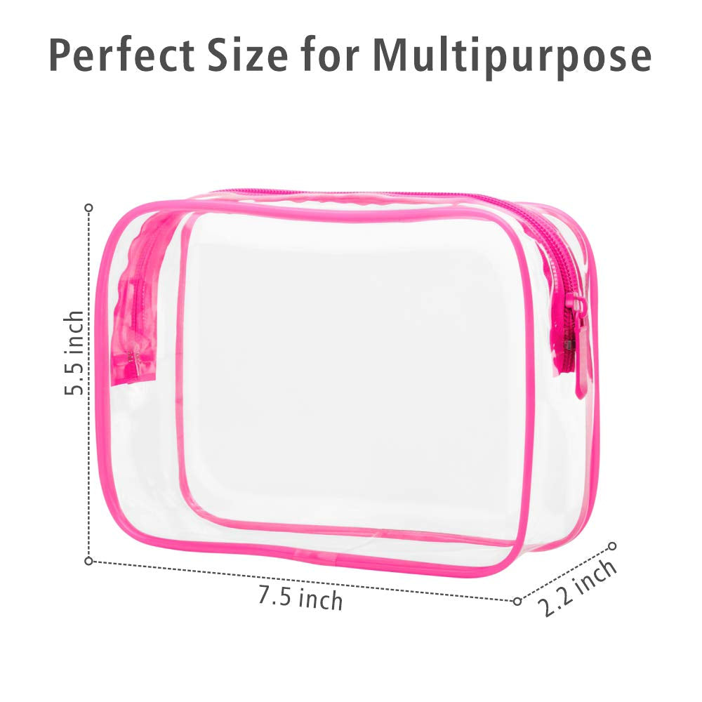 TSA Approved Toiletry Bag 3 Medium - Quart Size Clear Makeup Bag for Carry On, Airport Security Compliant Clear Travel Bag for Toiletries with Reinforced Seams, Bright Rose Red