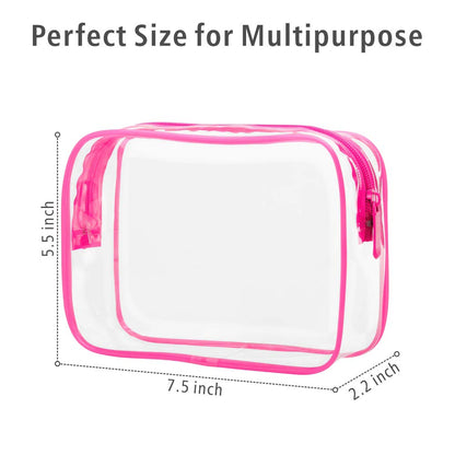 TSA Approved Toiletry Bag 3 Medium - Quart Size Clear Makeup Bag for Carry On, Airport Security Compliant Clear Travel Bag for Toiletries with Reinforced Seams, Bright Rose Red