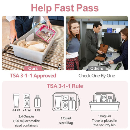TSA Approved Toiletry Bag 3 Medium - Quart Size Clear Makeup Bag for Carry On, Airport Security Compliant Clear Travel Bag for Toiletries with Reinforced Seams, Bright Rose Red