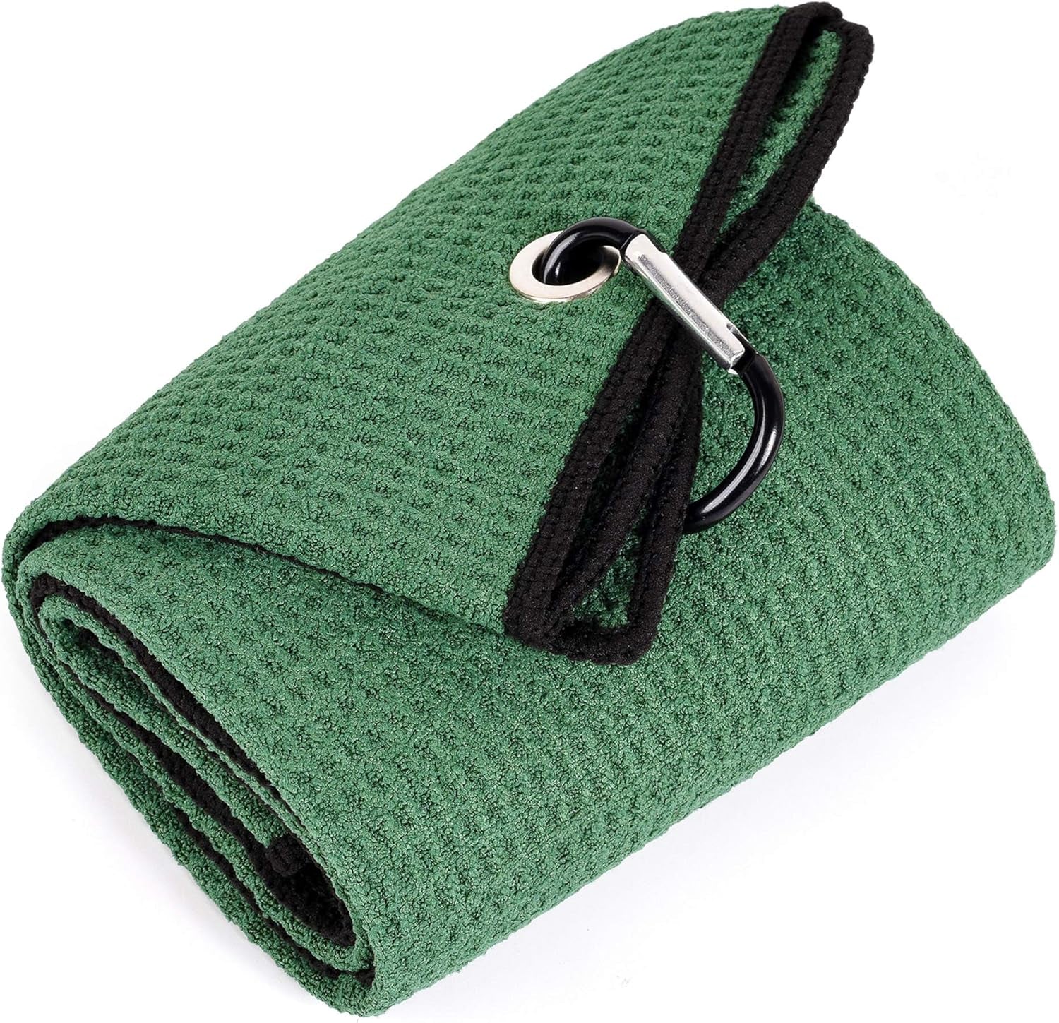 Tri-Fold Golf Towel | Premium Microfiber Fabric | Waffle Pattern | Heavy Duty Carabiner Clip | 14 Color Options