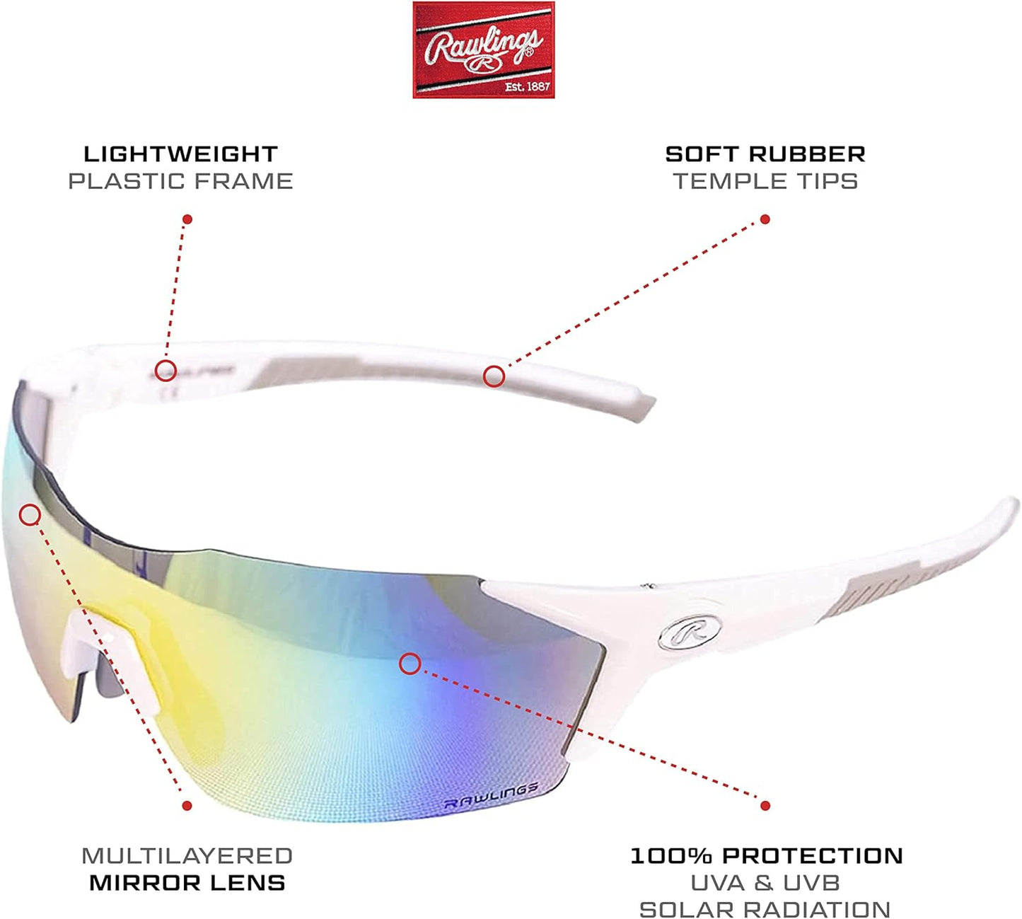 Rawlings R1801 Adult Shield Sport Baseball Sunglasses Lightweight Durable Scratch Resistant
