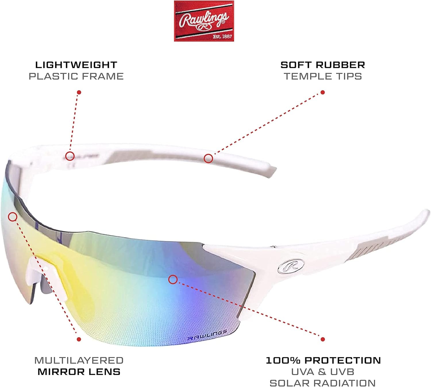 Rawlings R1801 Adult Shield Sport Baseball Sunglasses Lightweight Durable Scratch Resistant