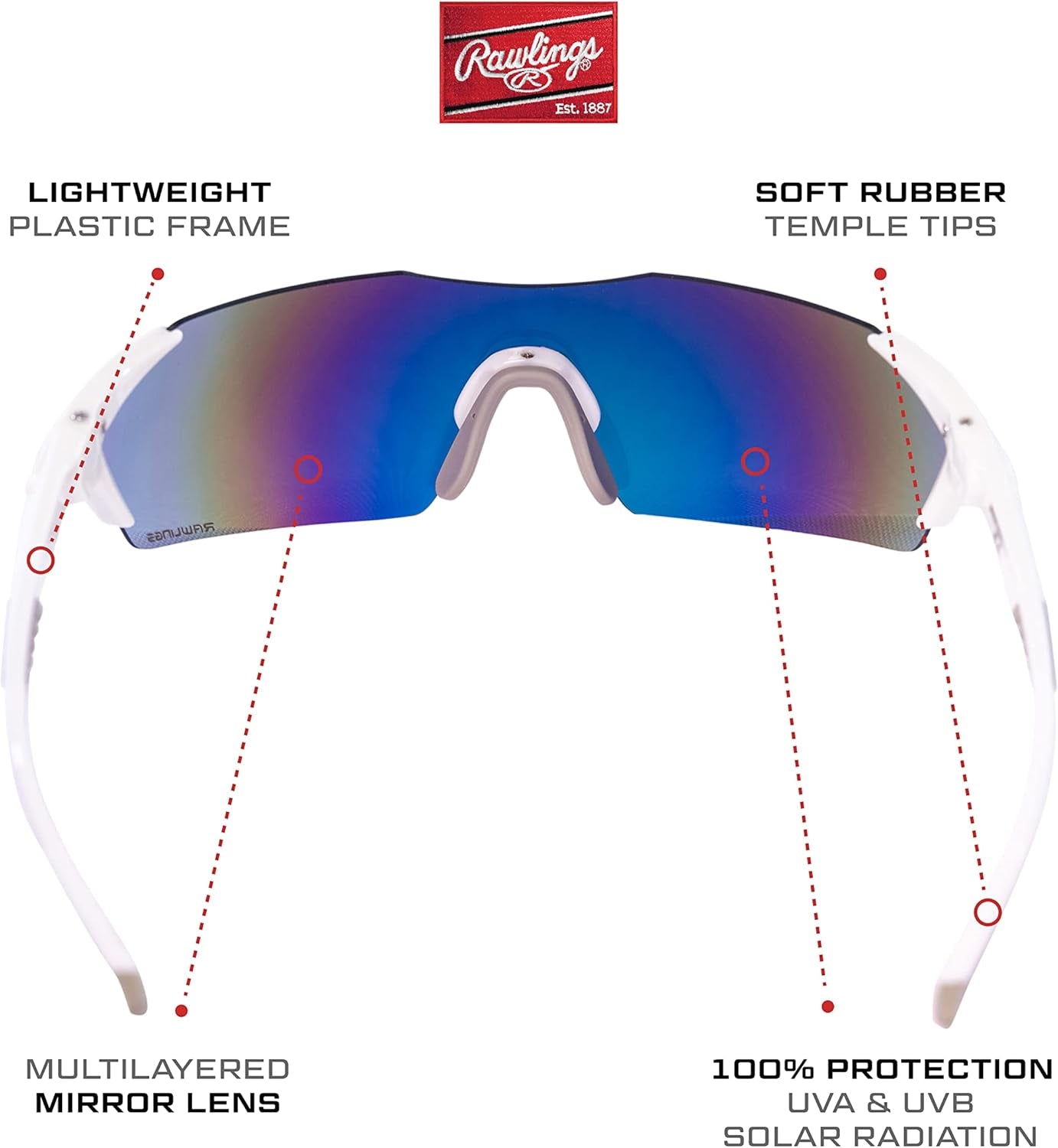 Rawlings R1801 Adult Shield Sport Baseball Sunglasses Lightweight Durable Scratch Resistant