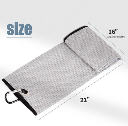 Tri-Fold Golf Towel | Premium Microfiber Fabric | Waffle Pattern | Heavy Duty Carabiner Clip | 14 Color Options